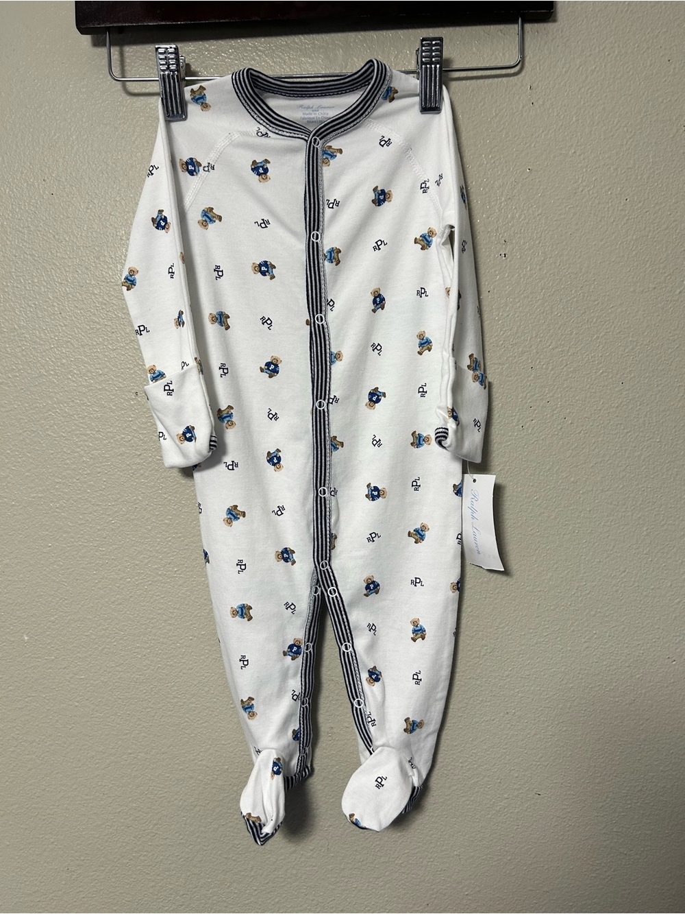Ralph Lauren Polo Bear  100% Cotton Footed Coverall  Knit Footie Size 6M